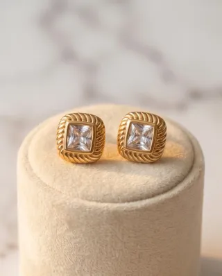 Pendientes Cuadrados Acero Circonita