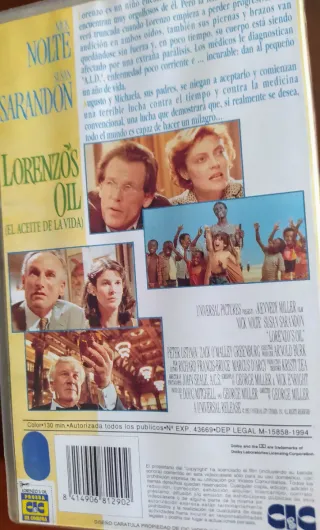 VHS película LORENZOS OIL EL ACEITE DE LA VIDA