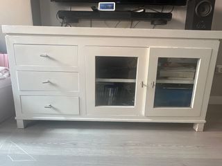 Mueble TV blanco 130x50x67 madera maciza