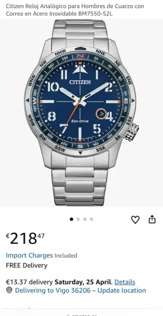 Reloj Citizen Eco-Drive Esfera Azul