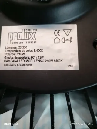 2 Campanas LED PROLUX LENKO Industriales