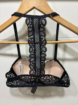 Sujetador push-up encaje negro y beige