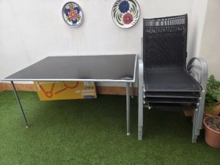 Mesa y 4 Sillas Jardín Cristal y Metal