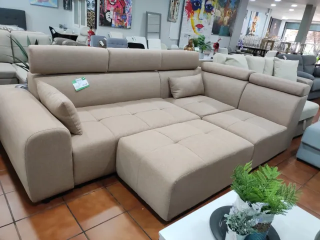 Sofá rinconera cama beige tela