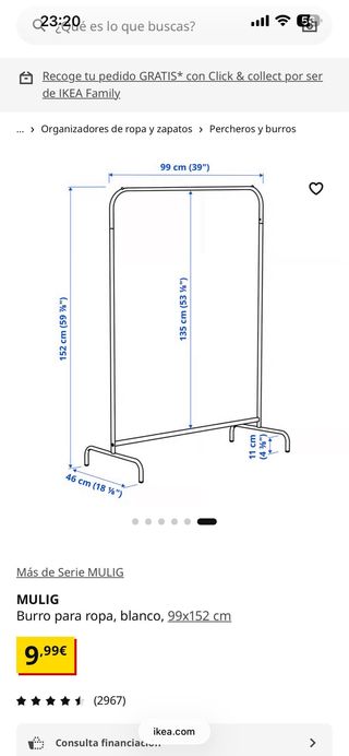 Burro Ropa IKEA Blanco con 43 perchas
