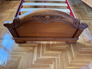 Cama individual madera con cabecero y somier 90