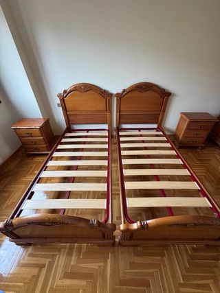 Cama individual madera con cabecero y somier 90