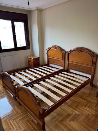 Cama individual madera con cabecero y somier 90