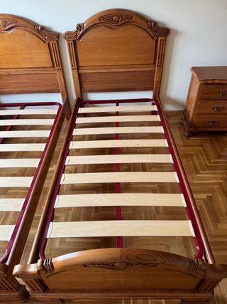 Cama individual madera con cabecero y somier 90