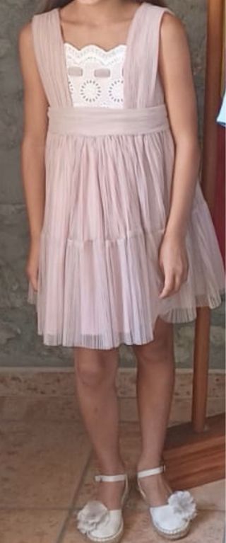Vestido niña ceremonia rosa y blanco talla 8 años