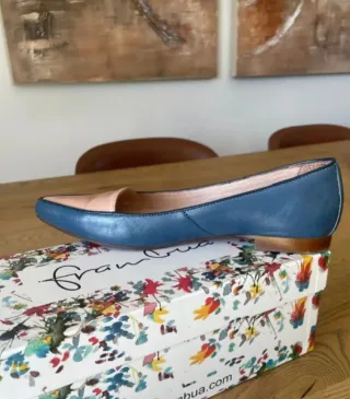 Zapatos planos Frambua piel rosa y azul