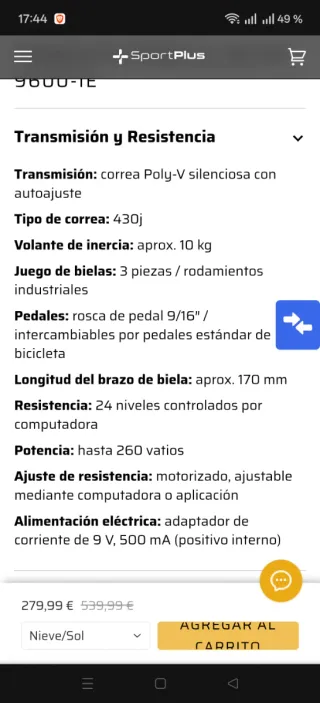 Bicicleta Estática Premium SportPlus