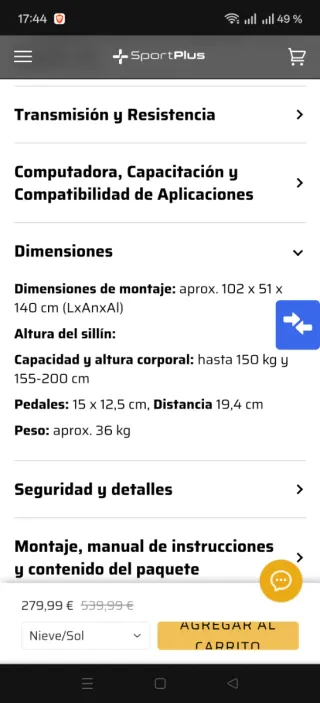 Bicicleta Estática Premium SportPlus