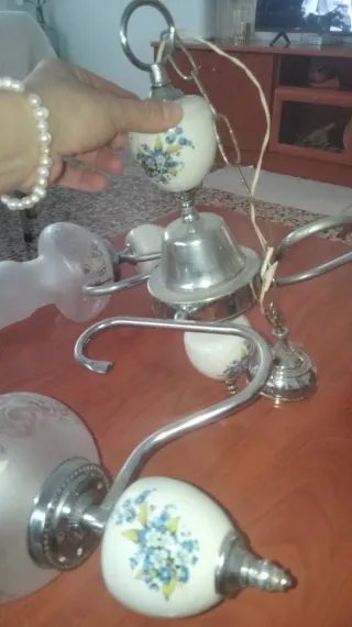 Lámpara de techo antigua cristal y cerámica