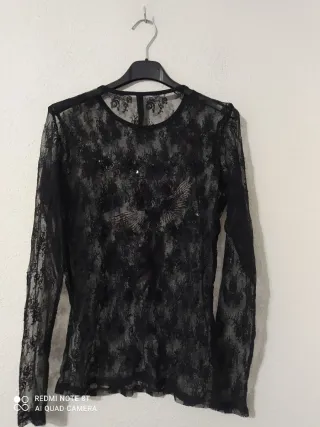 Camiseta Jean Pascale Encaje Pájaro Lentejuelas