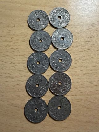 Envio gratis : X10 monedas 25 centimos 1937 MBC+