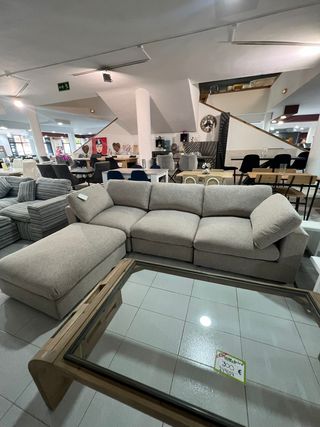 Sofá Modular Gris y Beige + Puff