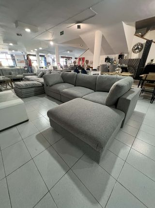 Sofá Modular Gris y Beige + Puff
