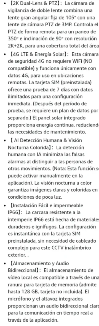 Cámara Vigilancia Solar 4G LTE Exterior