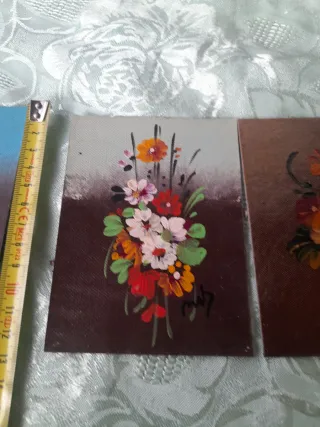 Tre dipinti olio su tela fiori