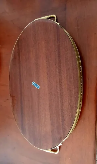 Bandeja antigua marquetería madera metal