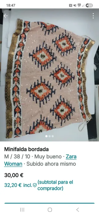 Minifalda Zara bordada M/38/10