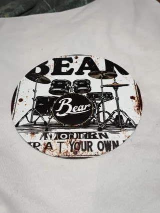 Placa Metálica Batería Música Bear