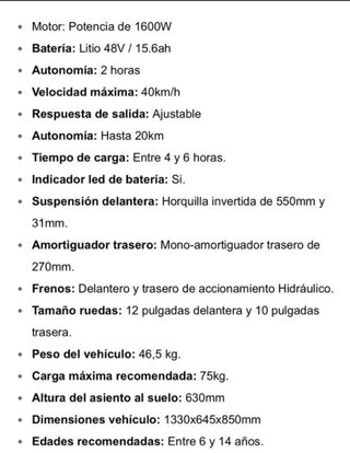 Moto eléctrica infantil IMR 1600W
