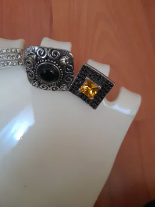 Lote 3 anillos plata, negro y amarillo