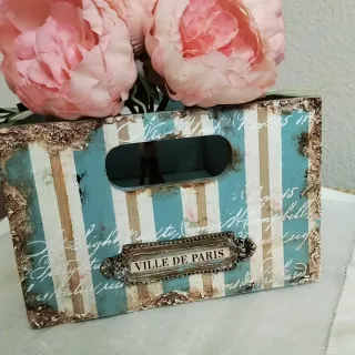 Caja almacenaje madera rosas vintage
