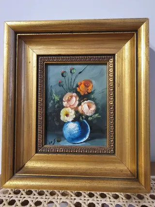 2 Quadri a Olio Piccoli Fiori Dorati