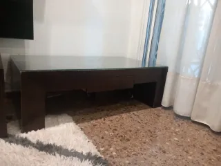 Mesa de centro salón cristal y madera