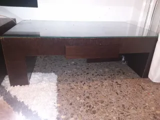 Mesa de centro salón cristal y madera