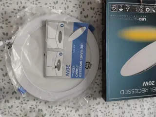 2 Lámpara LED Panel Empotrar Redonda 20W 6500K