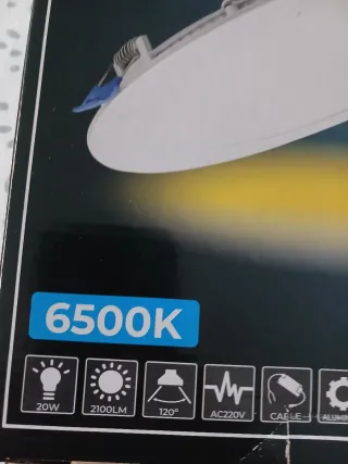 2 Lámpara LED Panel Empotrar Redonda 20W 6500K