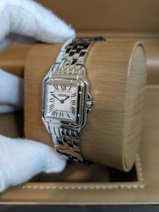 Reloj Seiko Mod Panthère Gris Plateado Blanco Azul