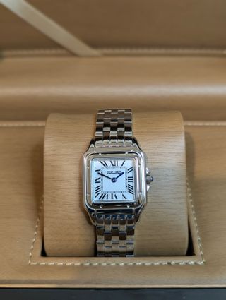 Reloj Seiko Mod Panthère Gris Plateado Blanco Azul