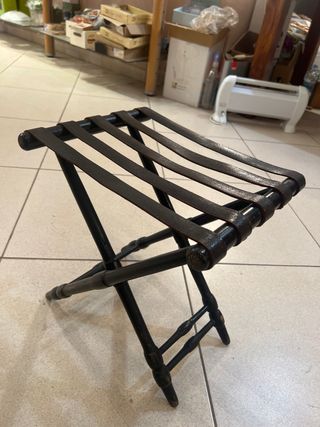 Taburete plegable madera y piel negro