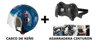 Pack Casco Niño + Agarradera Cinturón Moto