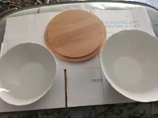 2 Ciotole Ceramica con Coperchio Legno