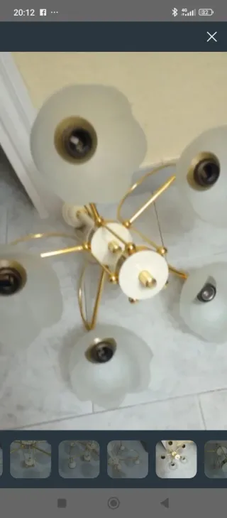 Lámpara de salón beige y doraday cristal