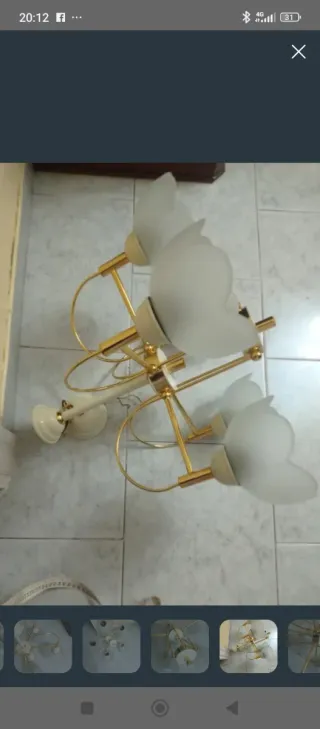 Lámpara de salón beige y doraday cristal