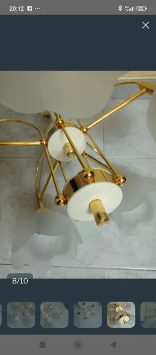 Lámpara de salón beige y doraday cristal