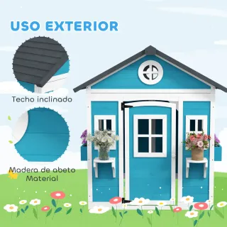Casita Infantil Madera Puerta Ventanas Jardín