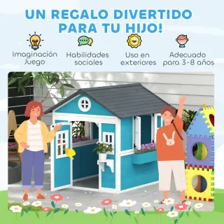 Casita Infantil Madera Puerta Ventanas Jardín