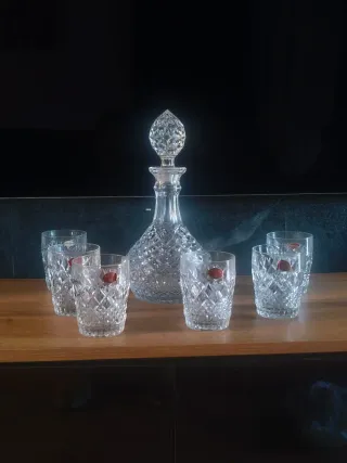 Juego Jarra y Vasos Cristal Bohemia Años 80