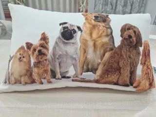 Funda cojín perros beige y marrón