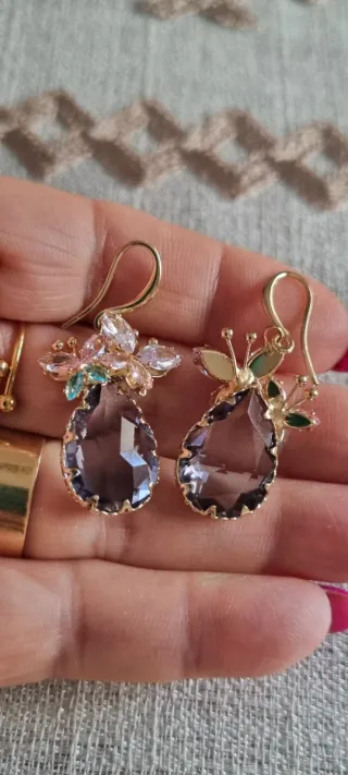 Pendientes Lujo Circonitas Morado Rosa