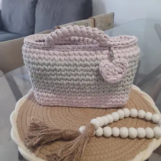 Bolso de trapillo rosa y gris