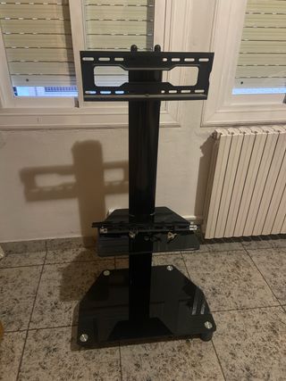 Soporte TV Negro Metálico y Cristal